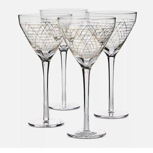 Gold Decal 12.85 oz Martini Glasses, Set of 4 - NEW